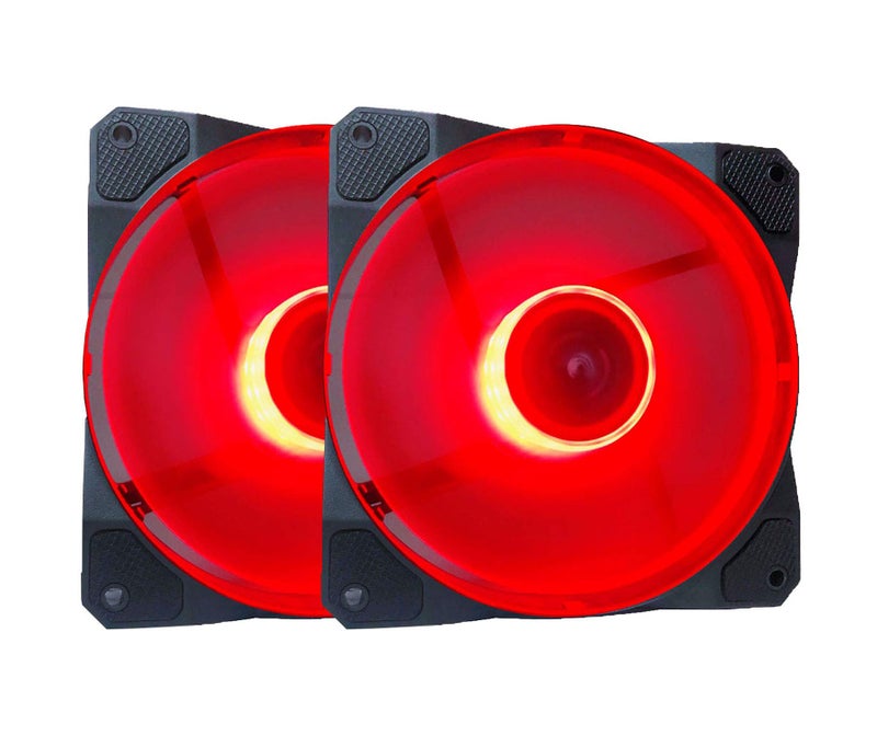 APEVIA CO212L-RD Cosmos 120mm Red LED Ultra Silent Case Fan w/ 16 LEDs & Anti-Vibration Rubber Pads (2 Pk) - Image 1
